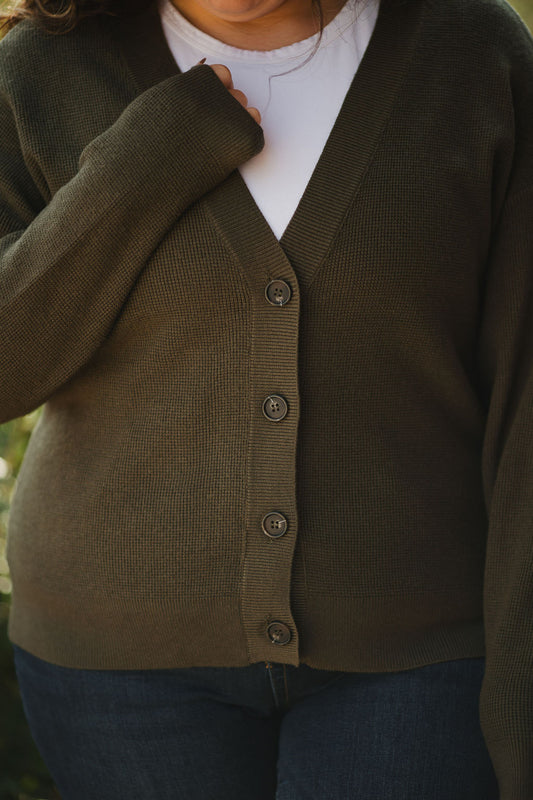Olive Green Button Cardigan