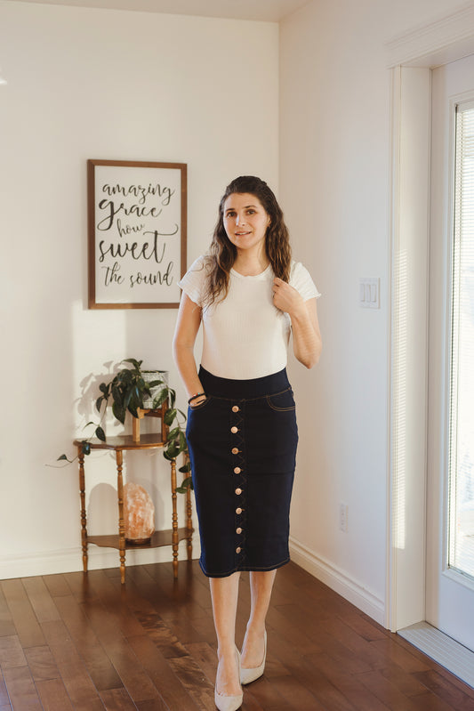 Button Denim Skirt