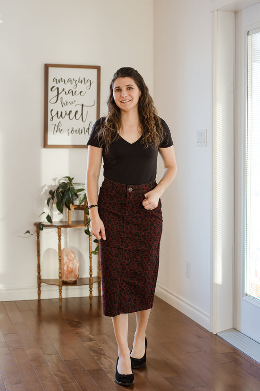 Leopard Denim Skirt