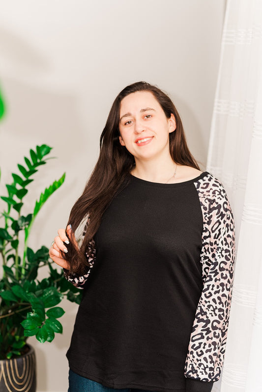 Black/Leopard Knit Top