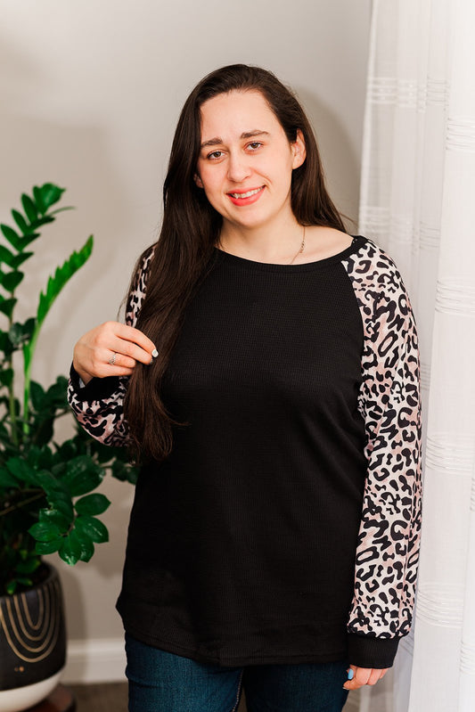 Black/Leopard Knit Top