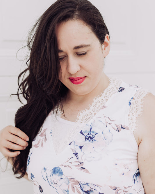 White V Neck Floral Tank