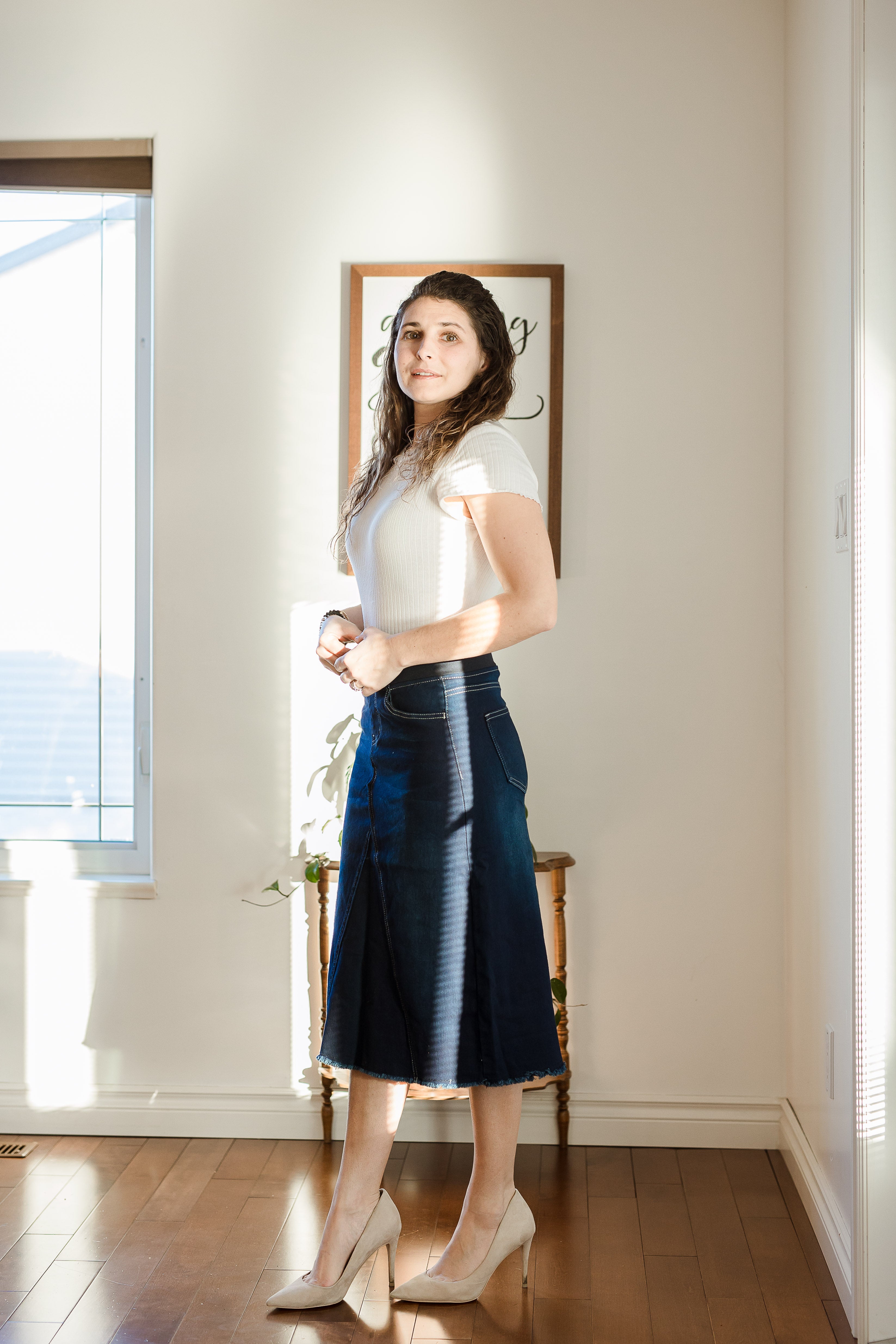 Fringe shop denim skirt
